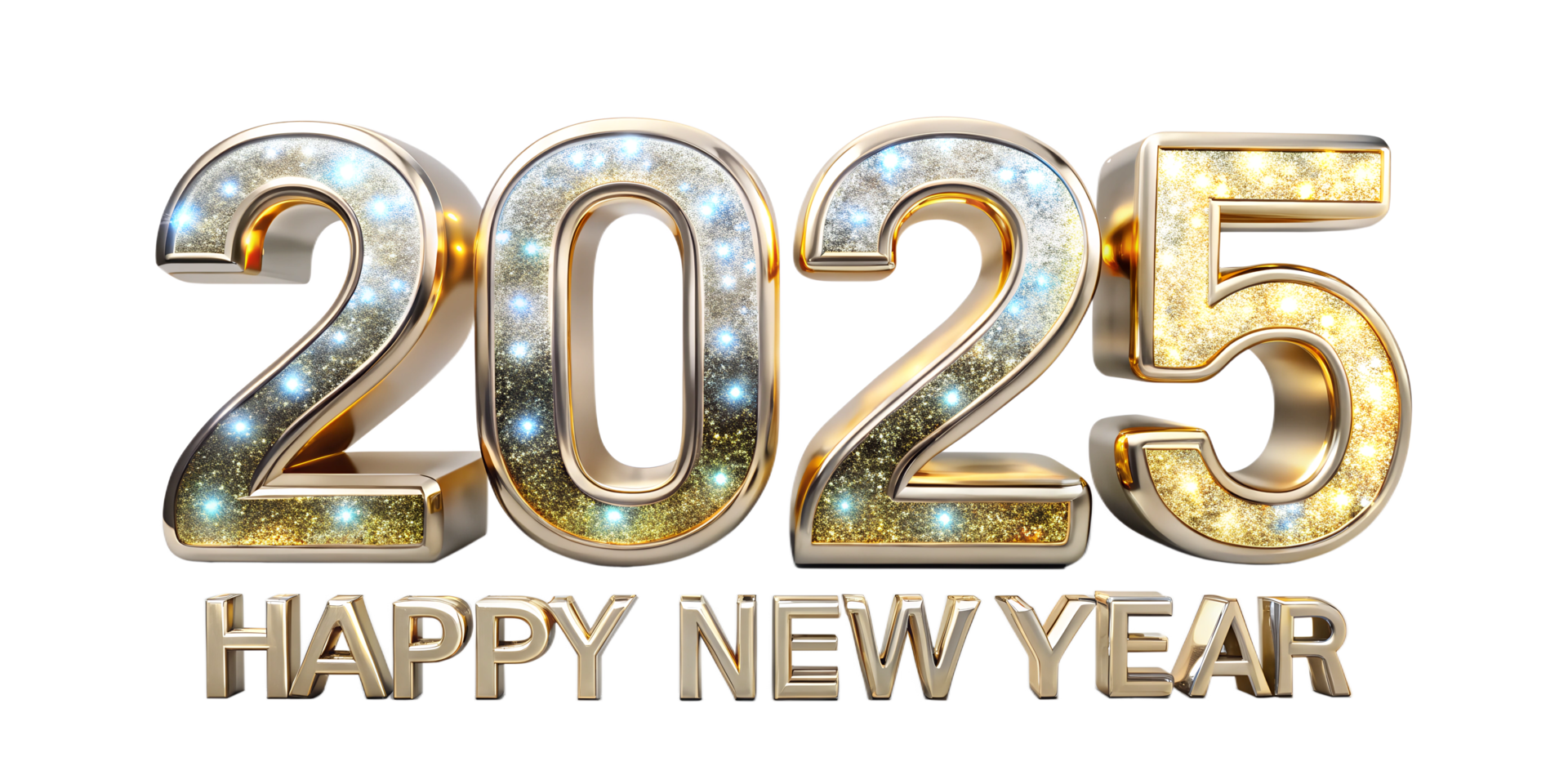Celebratory gold 2025 Happy New Year greeting design, cut out