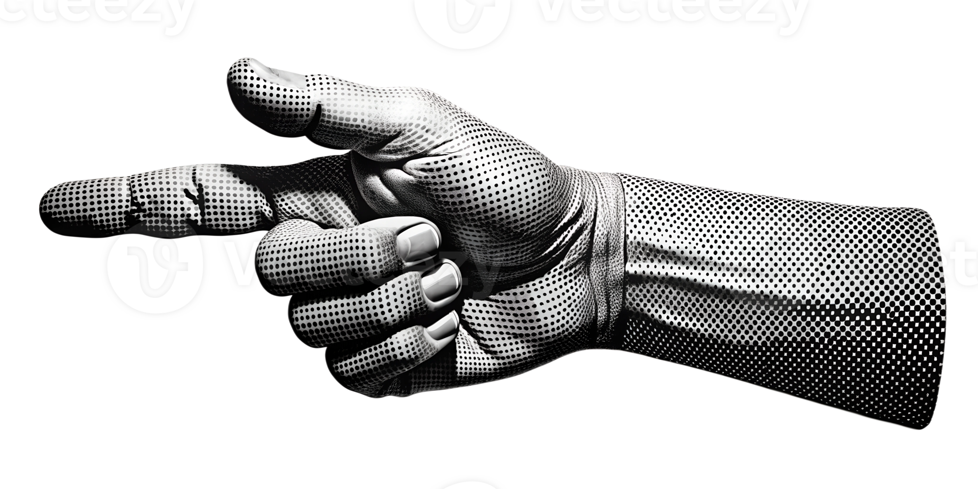 Artistic illustration of a hand pointing in a textured style, cut out transparent png