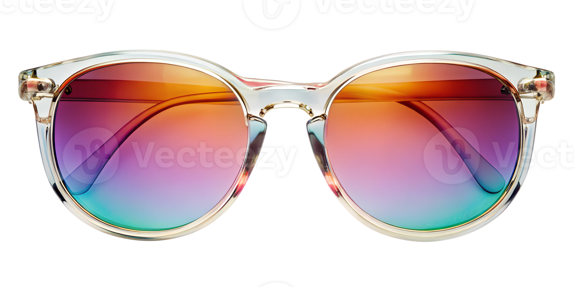 Stylish round sunglasses with colorful gradient lenses for summer days, cut out transparent png