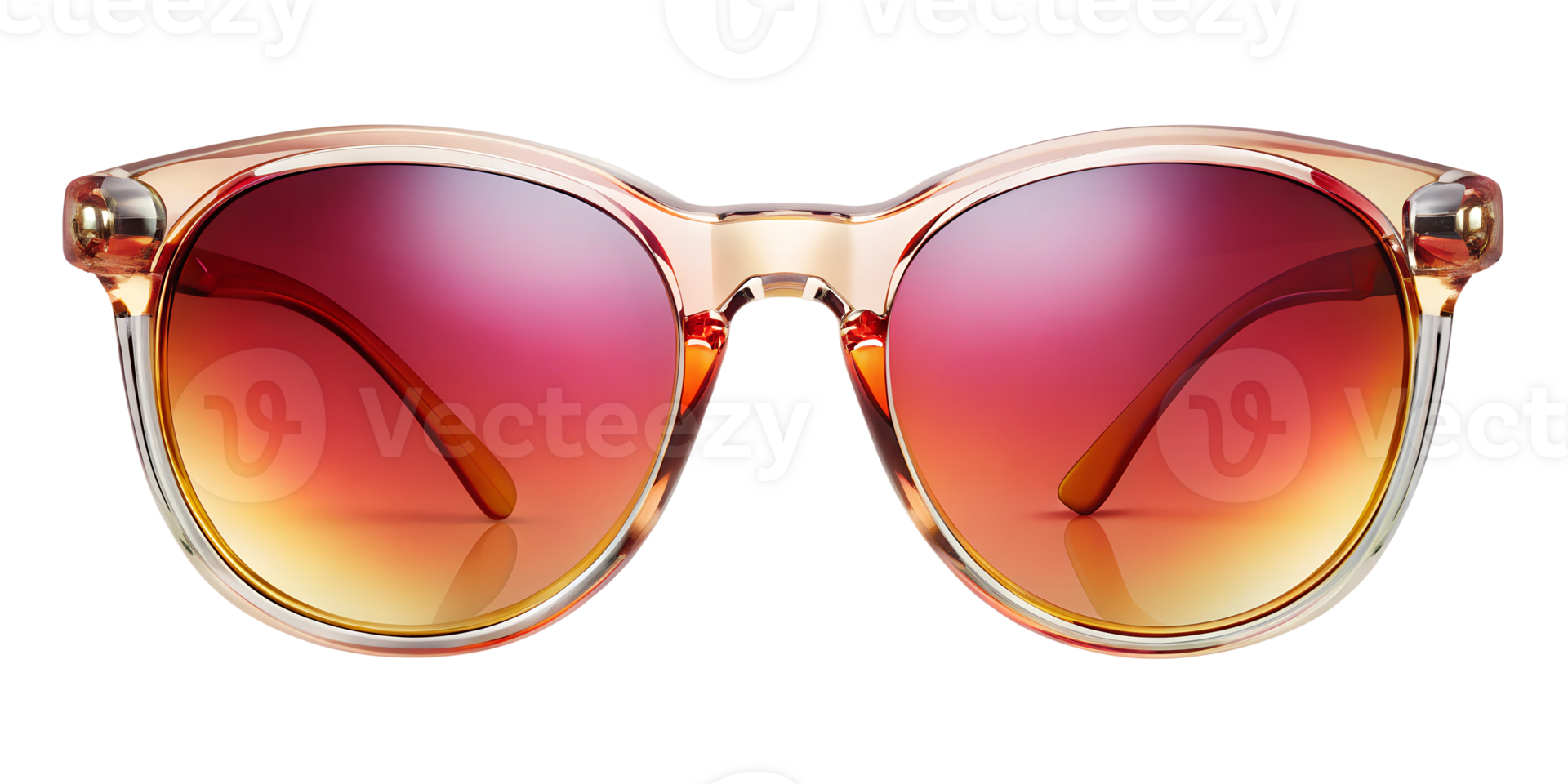Stylish and colorful sunglasses with gradient lenses on display, cut out transparent png