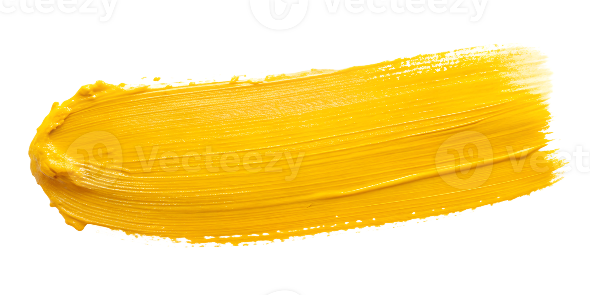 Bright yellow paint stroke on a clean white background in daylight, cut out transparent png