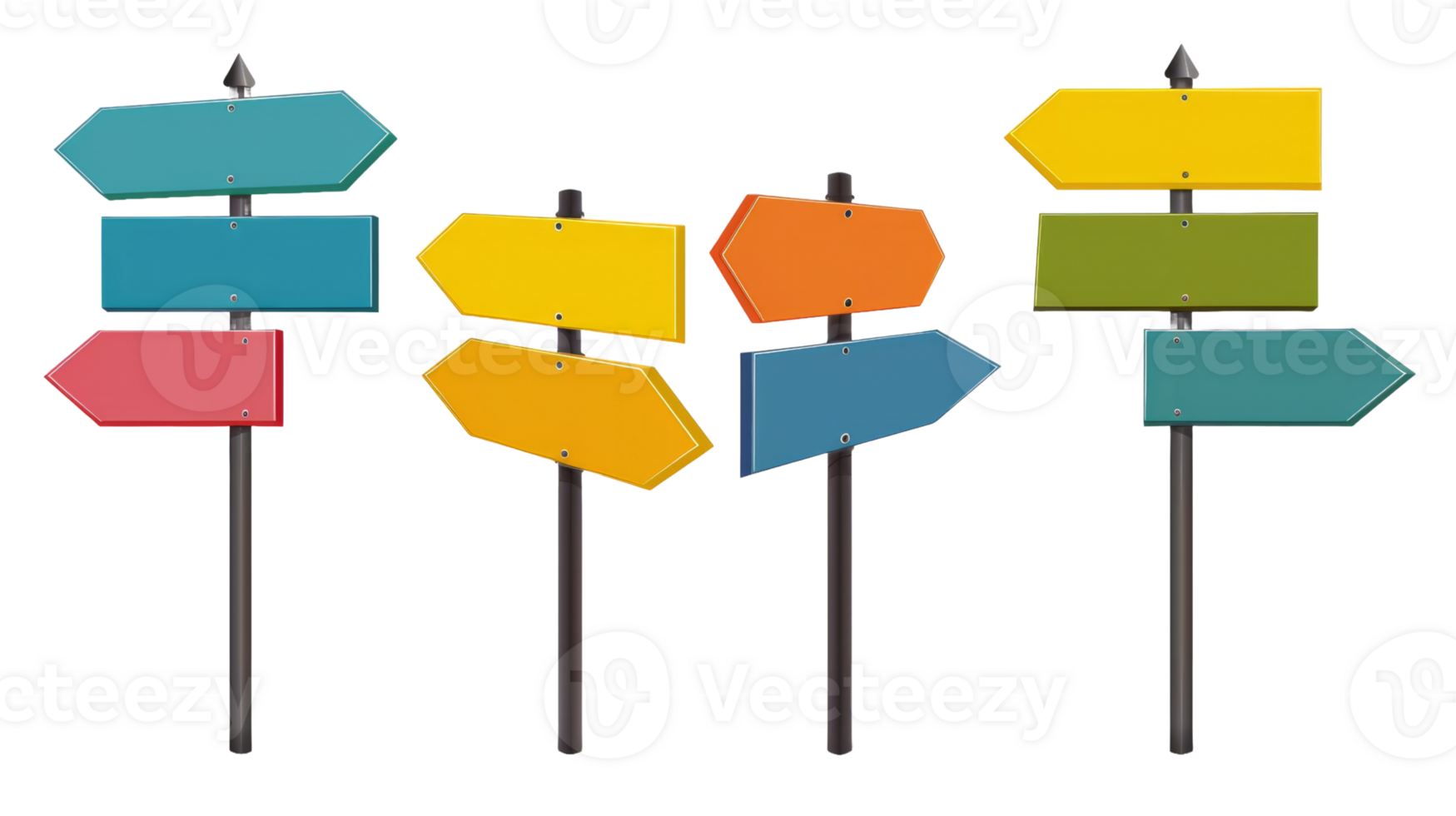 Blank directions signs. Mock up for design. Transparent background. png