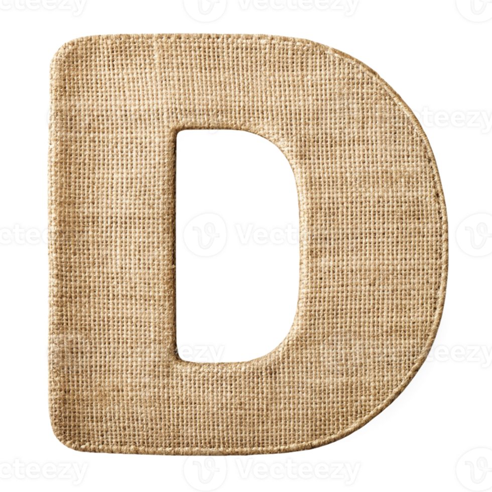 Textured Burlap Fabric Letter D cut out isolated PNG transparent