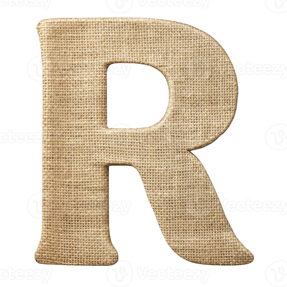 Textured Burlap Fabric Letter R cut out isolated PNG transparent
