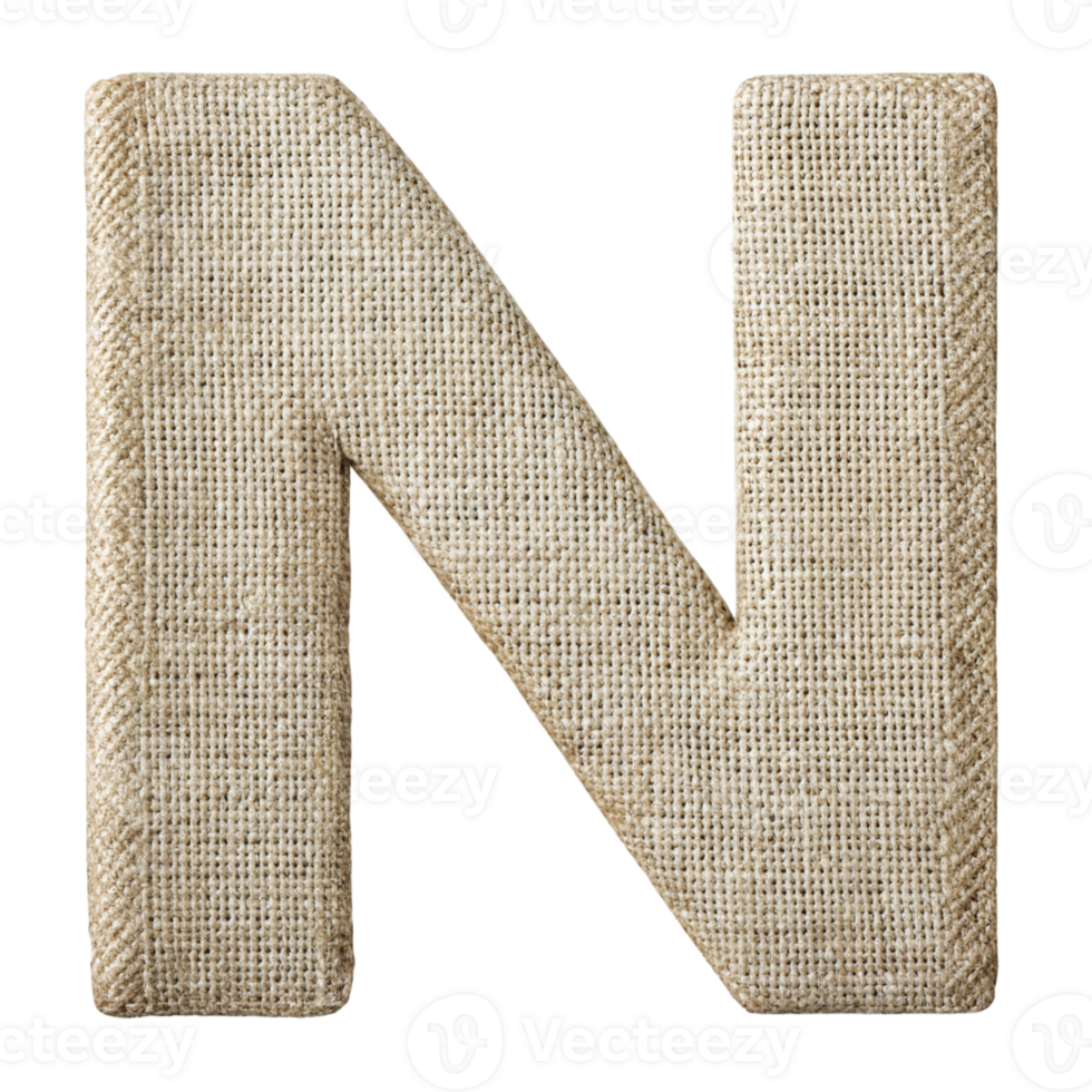 Textured Burlap Fabric Letter N cut out isolated PNG transparent