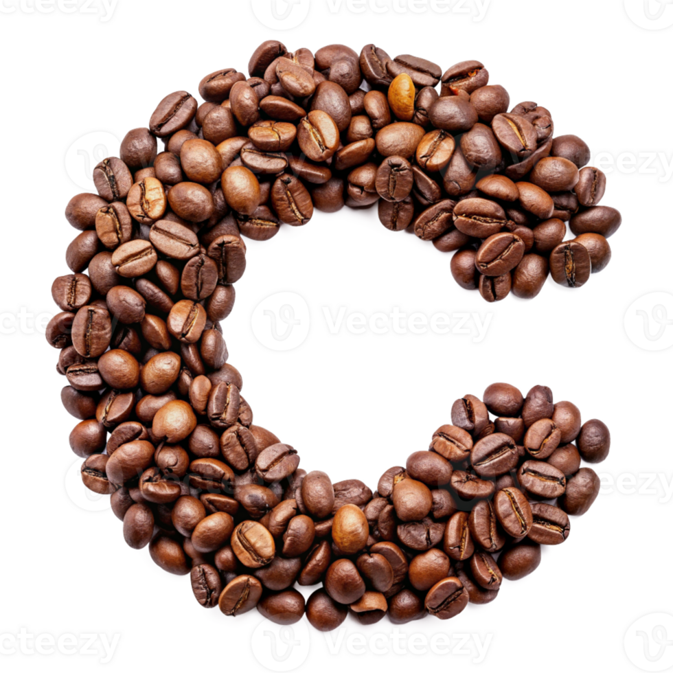 Letter C Made of Coffee Beans cut out isolated PNG transparent
