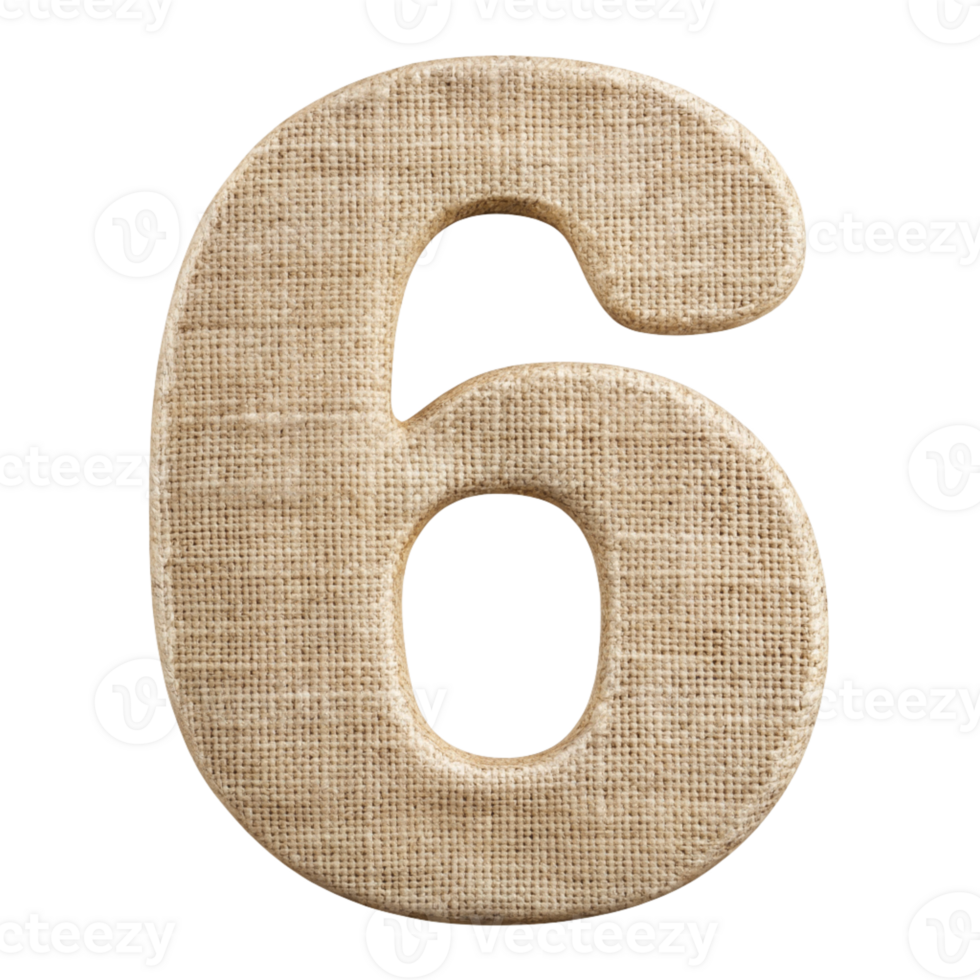 Rustic Burlap Number 6 cut out isolated PNG transparent