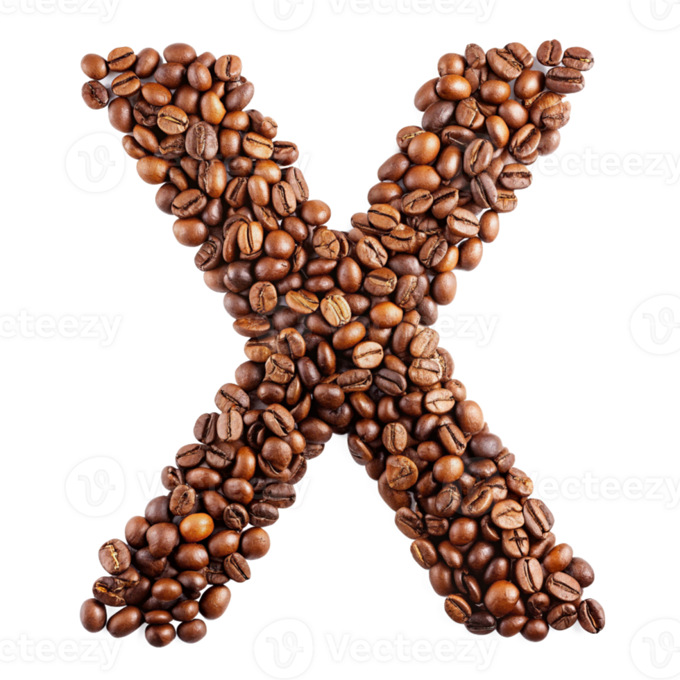 Letter X Made of Coffee Beans cut out isolated PNG transparent