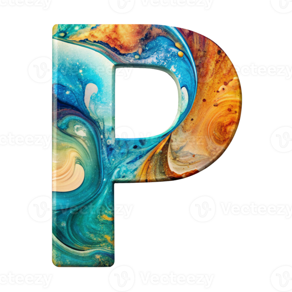 Fluid Art Liquid Letter P - Vibrant Abstract Design cut out isolated PNG transparent