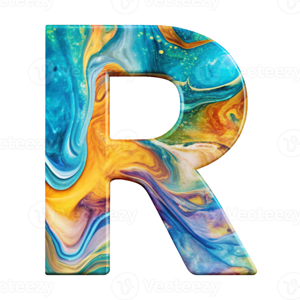 Fluid Art Liquid Letter R - Vibrant Abstract Design cut out isolated PNG transparent