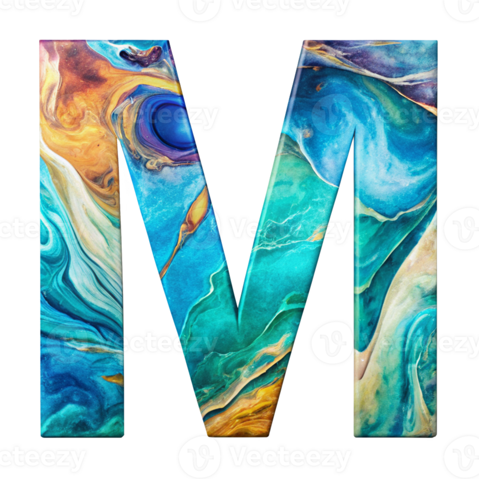 Fluid Art Liquid Letter M - Vibrant Abstract Design cut out isolated PNG transparent