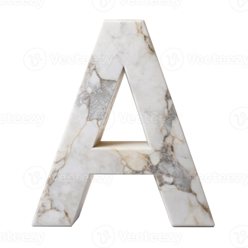 Elegant Marble Letter A with Natural Veining cut out isolated PNG transparent