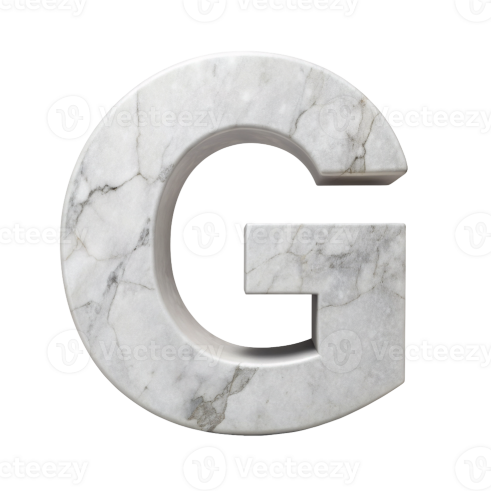 Elegant Marble Letter G with Natural Veining cut out isolated PNG transparent