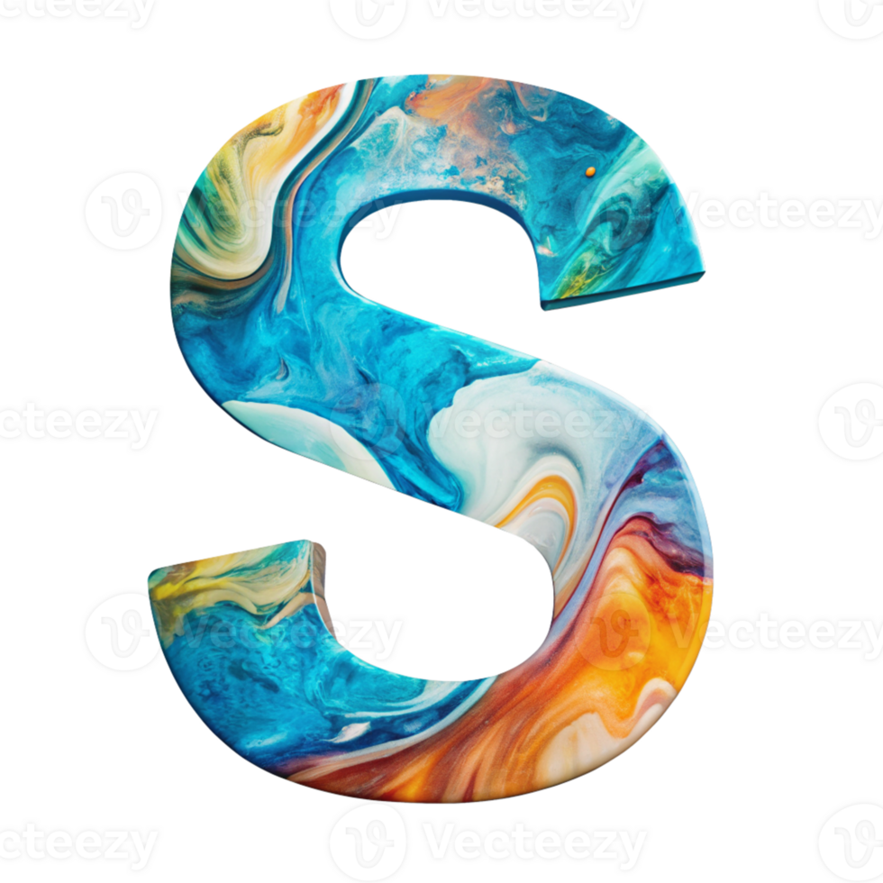Fluid Art Liquid Letter S - Vibrant Abstract Design cut out isolated PNG transparent