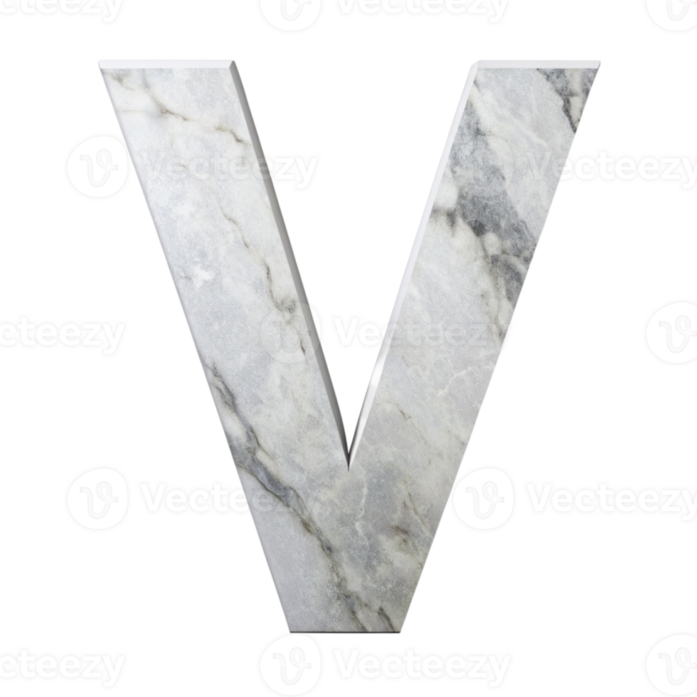 Elegant Marble Letter V with Natural Veining cut out isolated PNG transparent