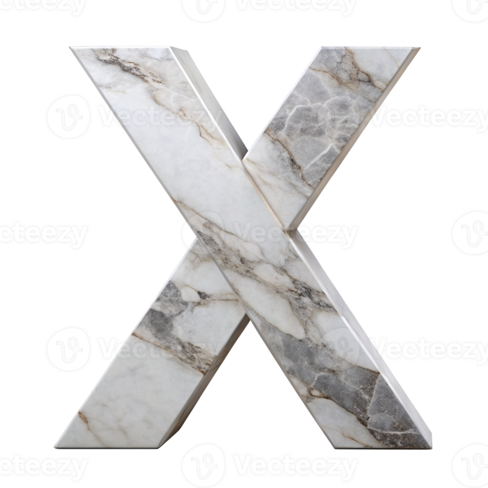 Elegant Marble Letter X with Natural Veining cut out isolated PNG transparent