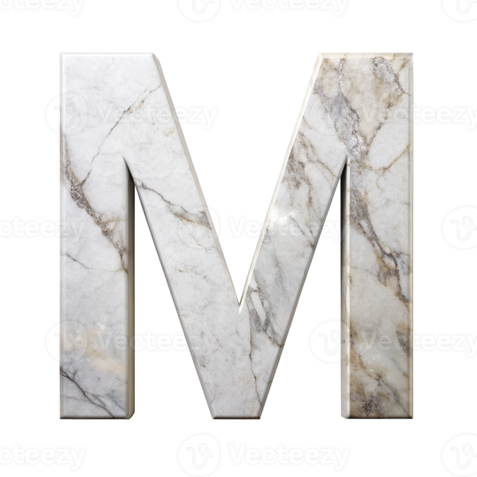 Elegant Marble Letter M with Natural Veining cut out isolated PNG transparent