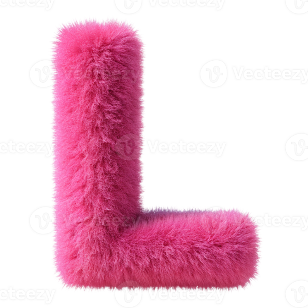 Pink Fluffy 3D Letter L - Creative Alphabet Design cut out isolated PNG transparent