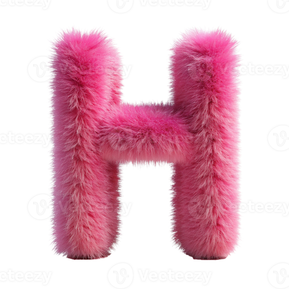 Pink Fluffy 3D Letter H - Creative Alphabet Design cut out isolated PNG transparent