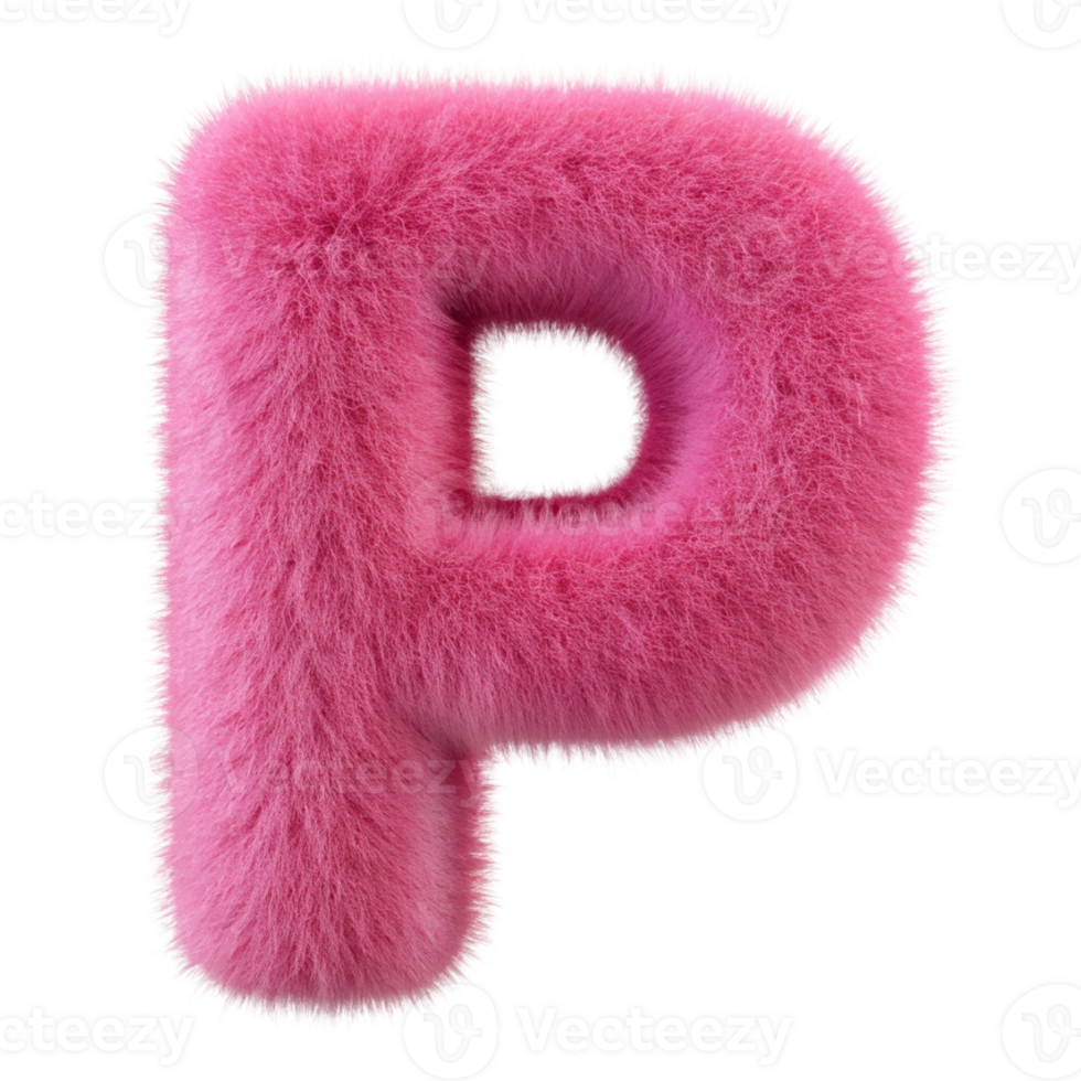 Pink Fluffy 3D Letter P - Creative Alphabet Design cut out isolated PNG transparent