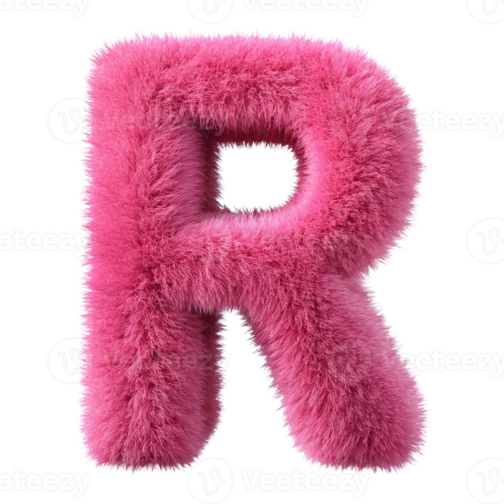 Pink Fluffy 3D Letter R - Creative Alphabet Design cut out isolated PNG transparent