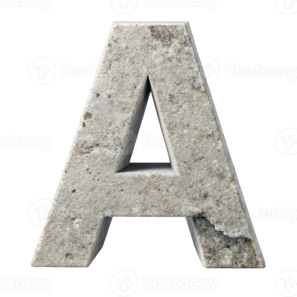 3D Stone Letter A cut out isolated PNG transparent