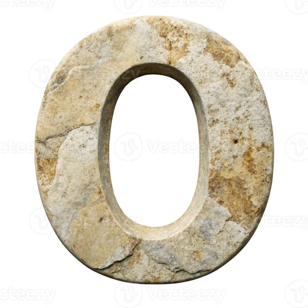 3D Stone Letter O cut out isolated PNG transparent