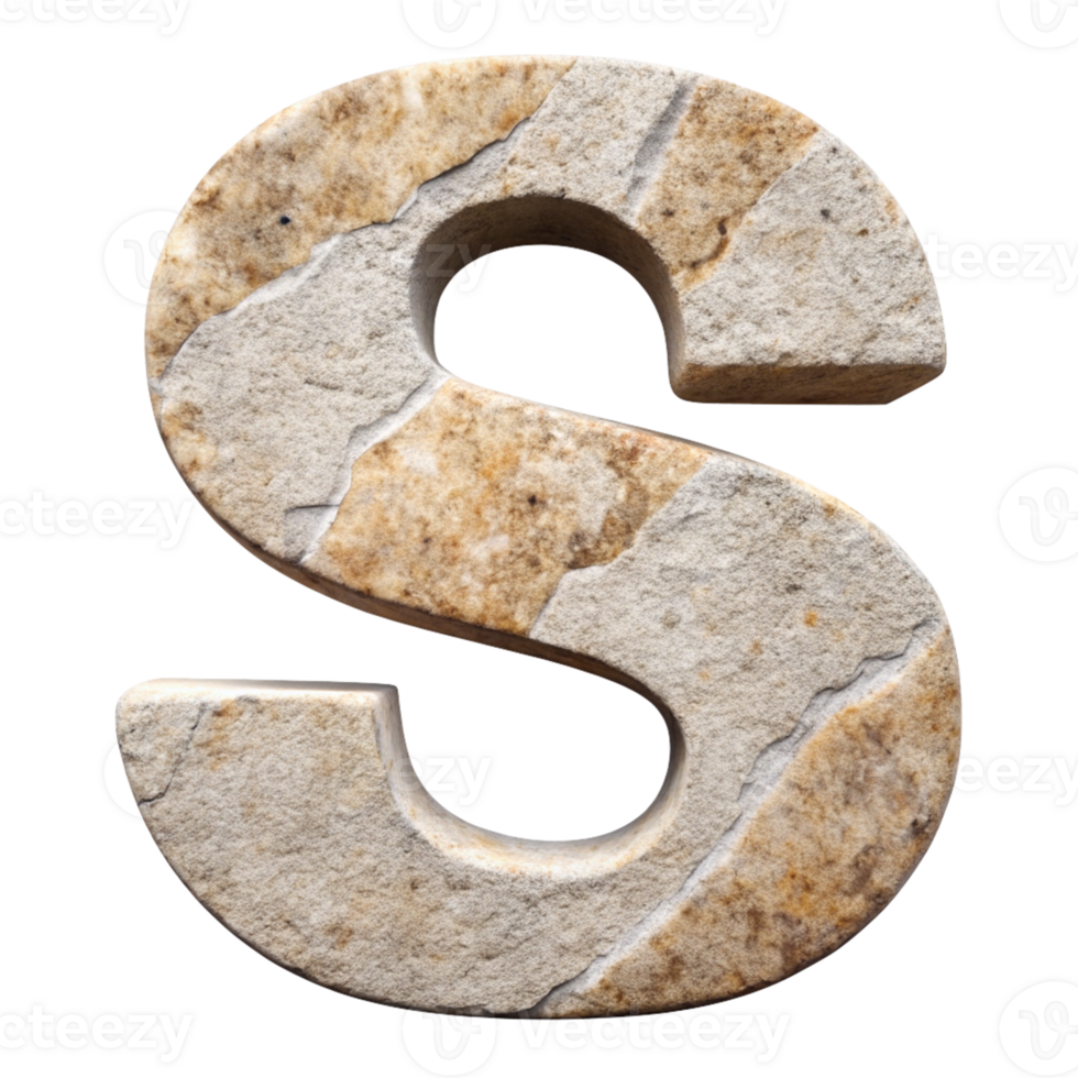 3D Stone Letter S cut out isolated PNG transparent