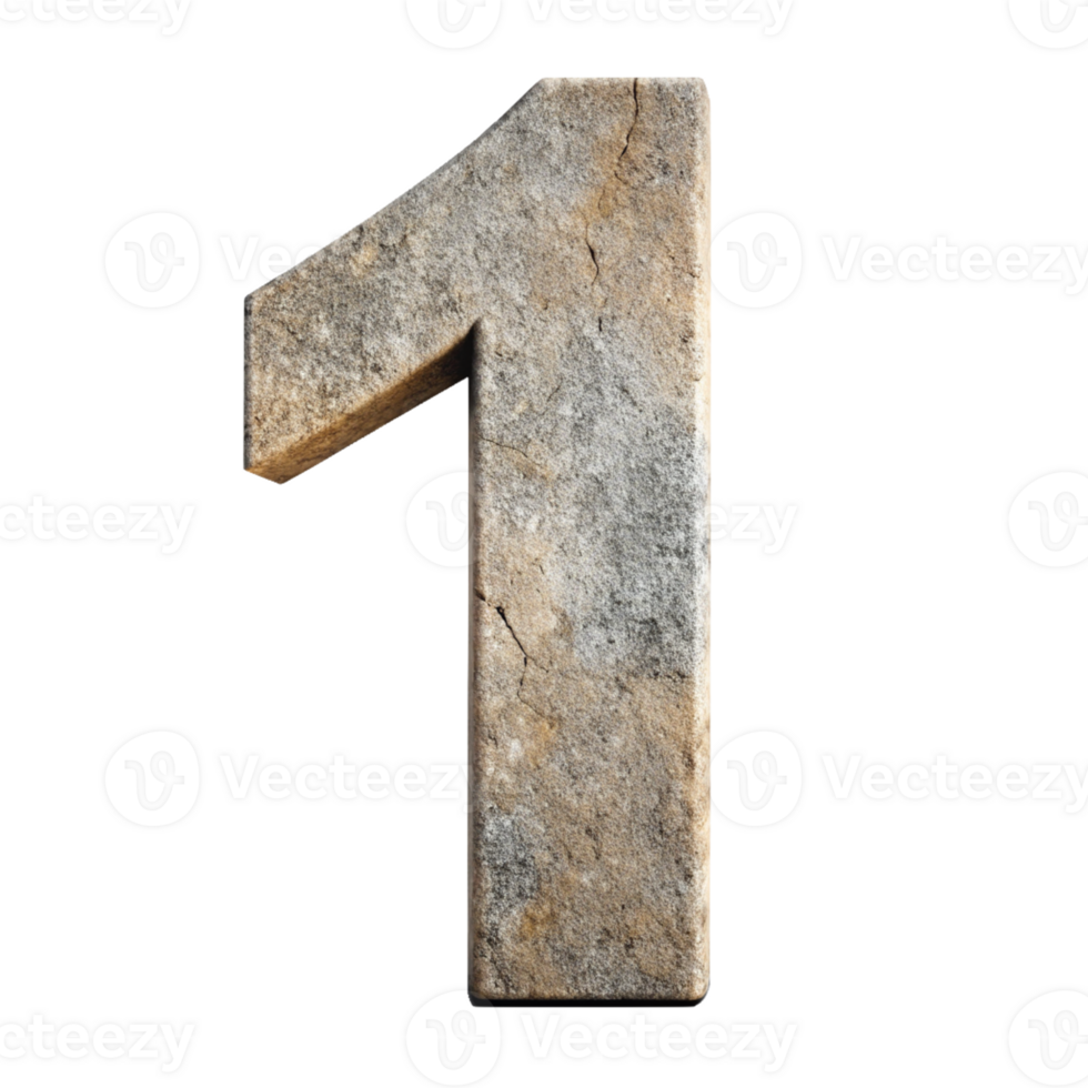 3D Stone Number 1 cut out isolated PNG transparent