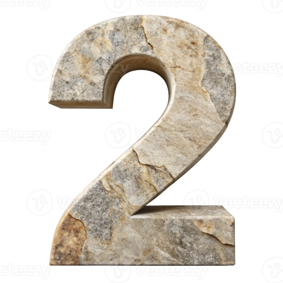 3D Stone Number 2 cut out isolated PNG transparent