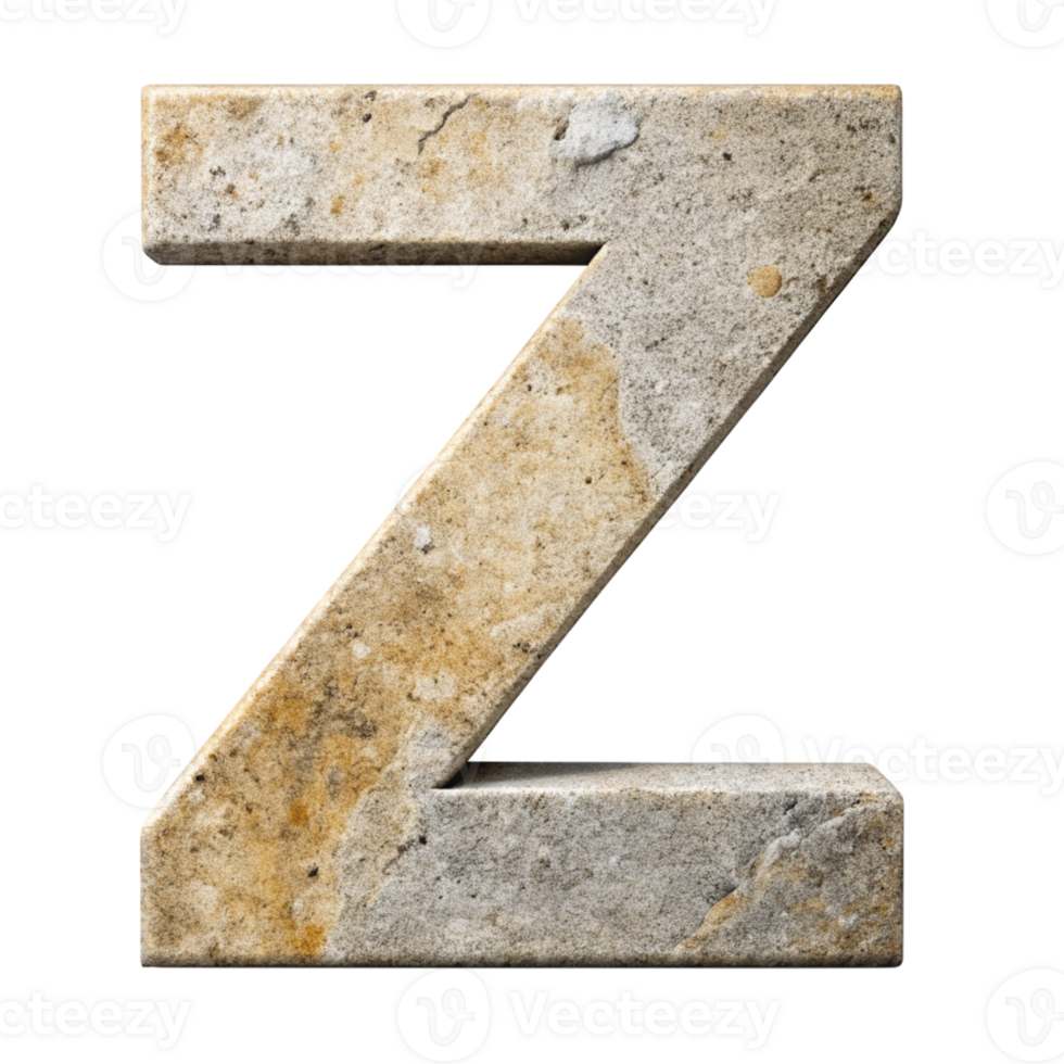 3D Stone Letter Z cut out isolated PNG transparent
