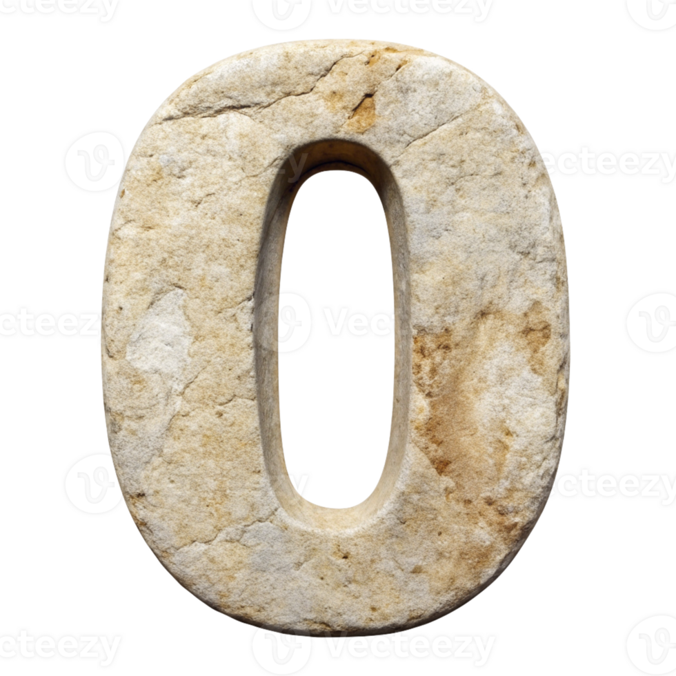 3D Stone Number 0 cut out isolated PNG transparent