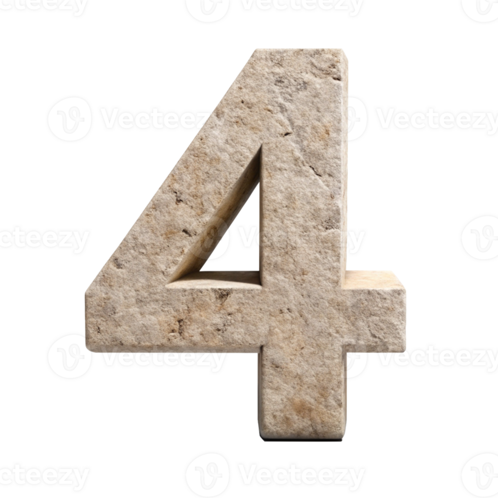 3D Stone Number 4 cut out isolated PNG transparent
