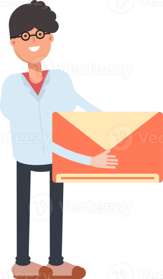 Nerd Boy Character Holding Mail png