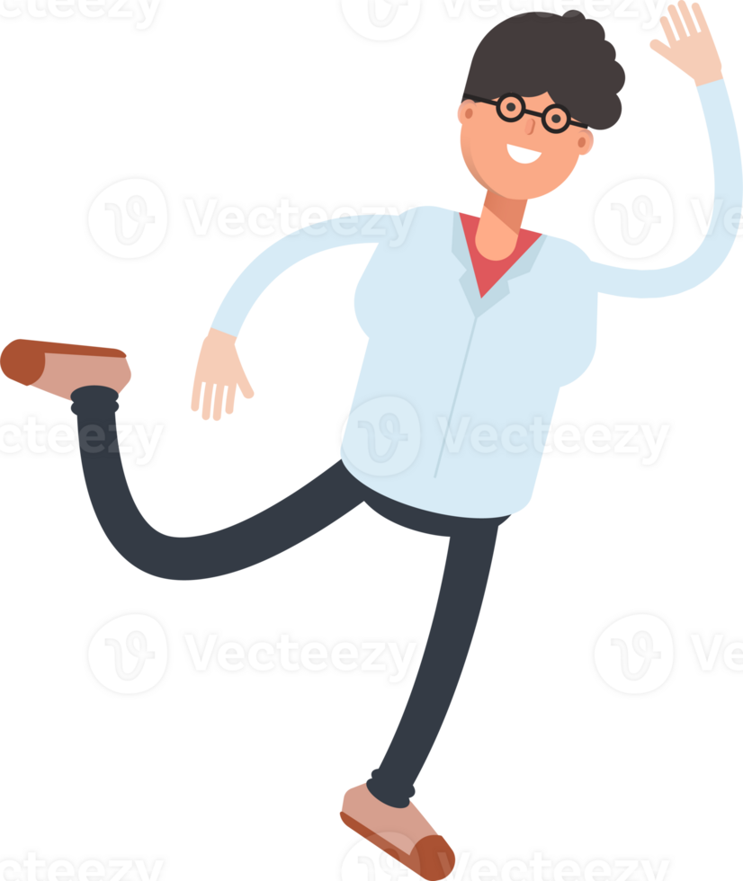 Nerd Boy Character Jumping and Flying png