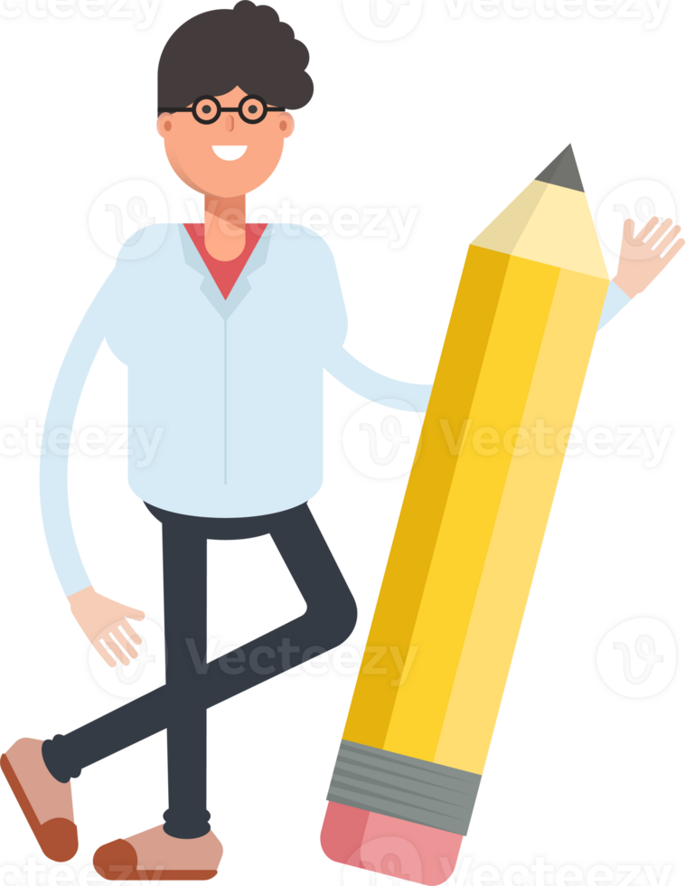 Nerd Boy Character and Pencil png