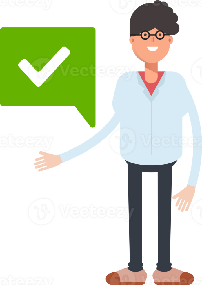 Nerd Boy Character and Check Mark png