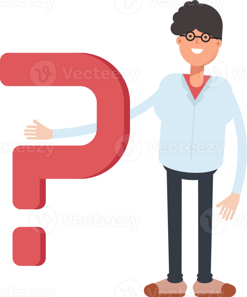Nerd Boy Character and Question Mark png