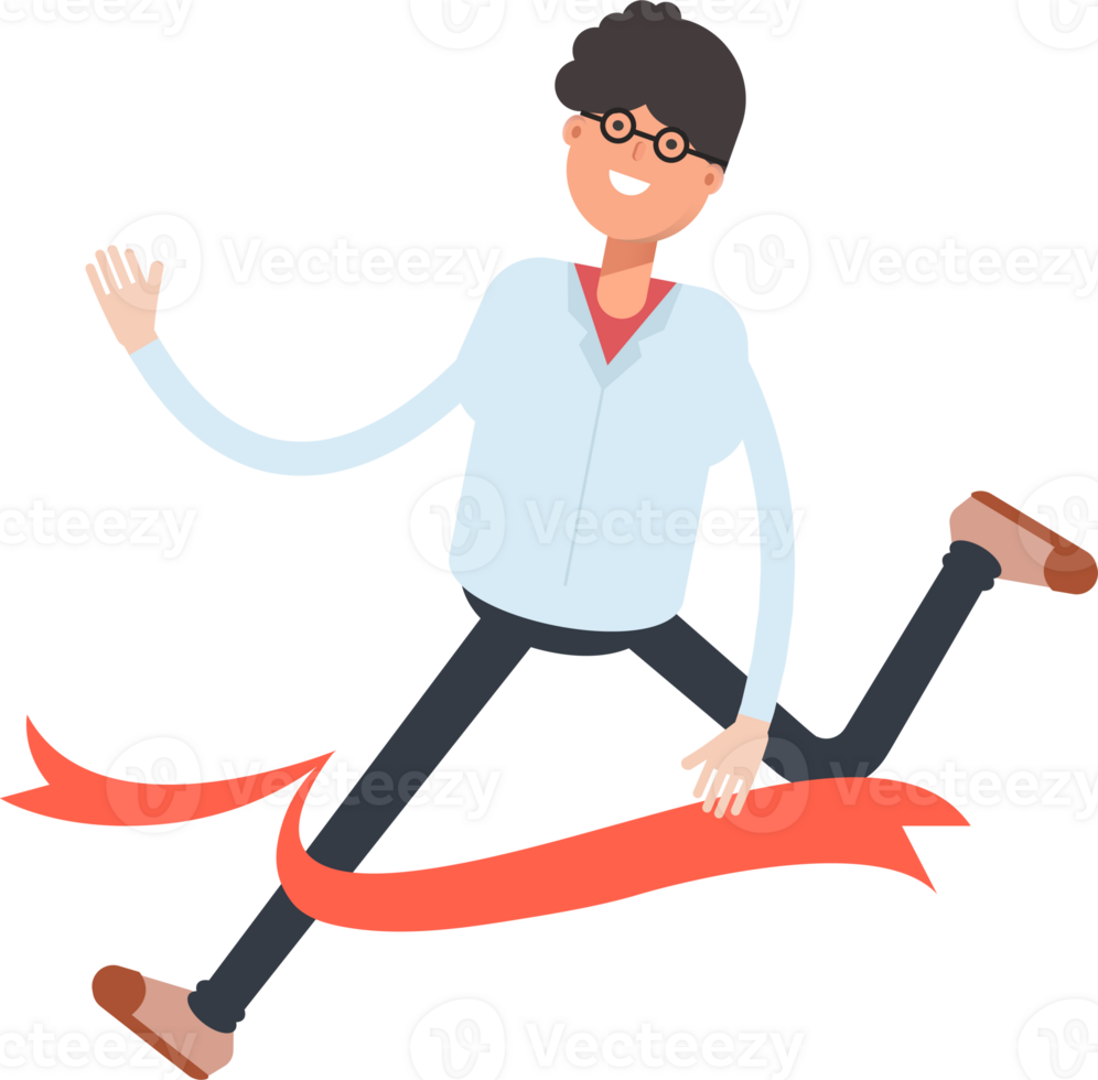 Nerd Boy Character Running at Finish Line png