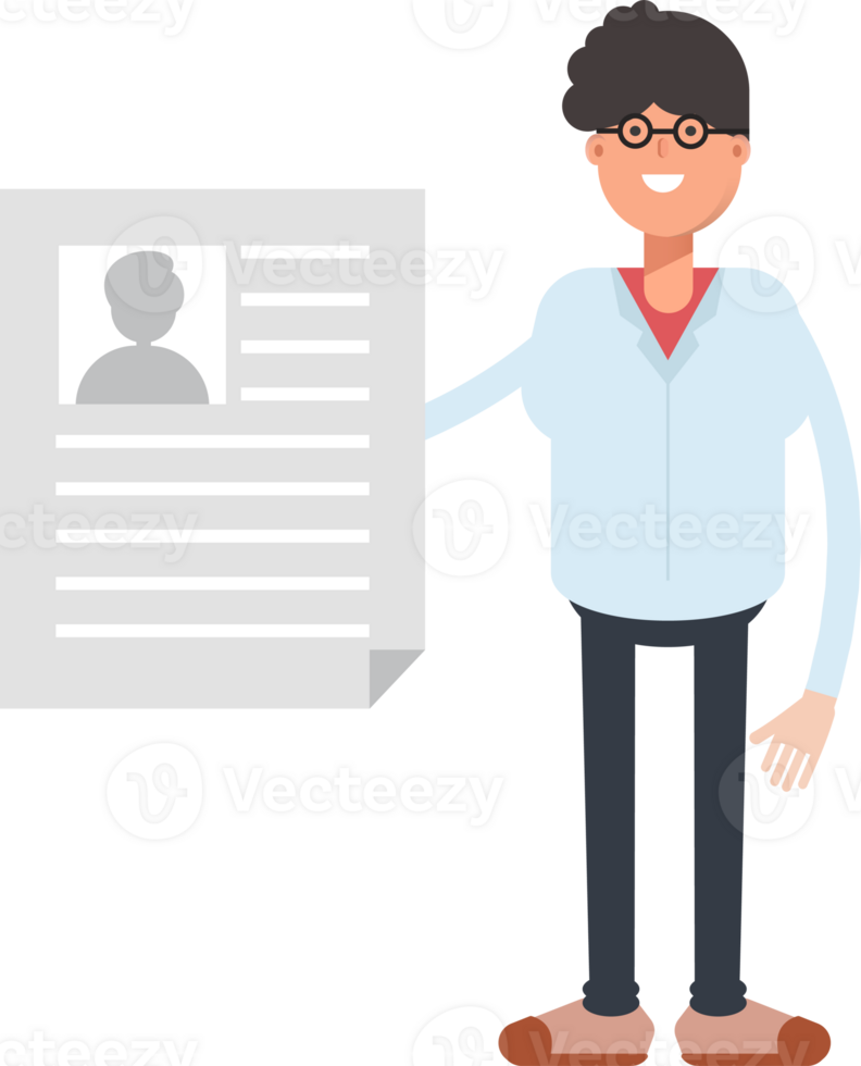 Nerd Boy Character Holding Job Application Document png