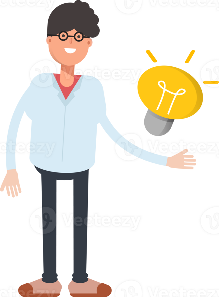 Nerd Boy Character and Light Bulb png