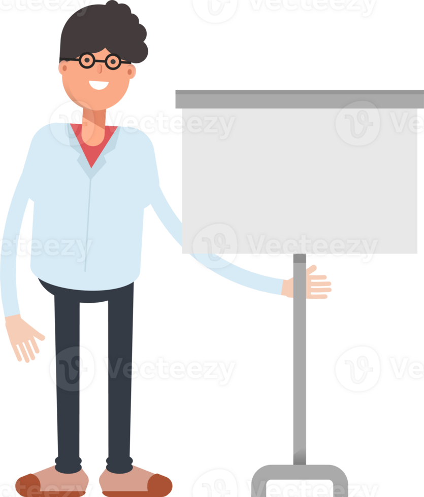 Nerd Boy Character Presenting Whiteboard png
