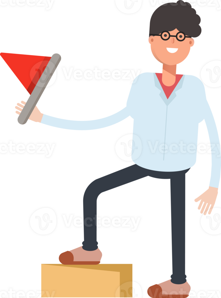 Nerd Boy Character Holding Flag png