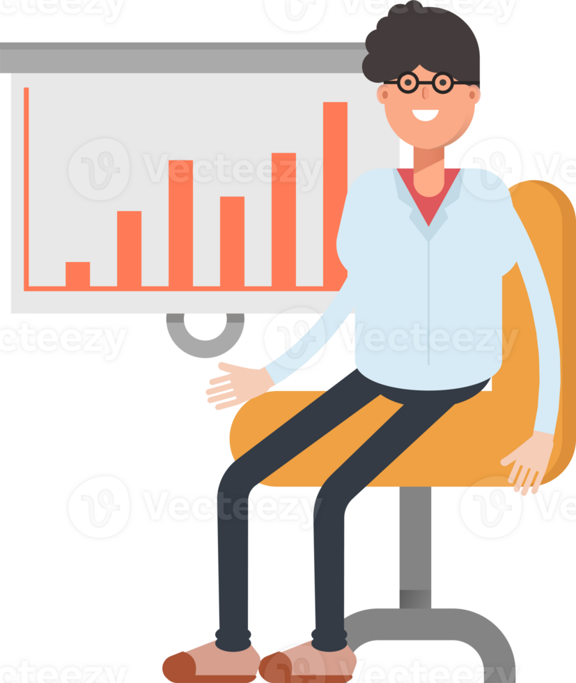Nerd Boy Character Presenting Bar Chart png