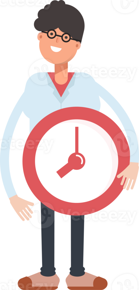 Nerd Boy Character Holding Clock png