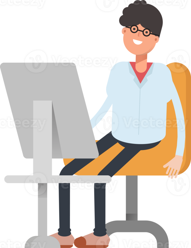 Nerd Boy Character Working on Desktop png