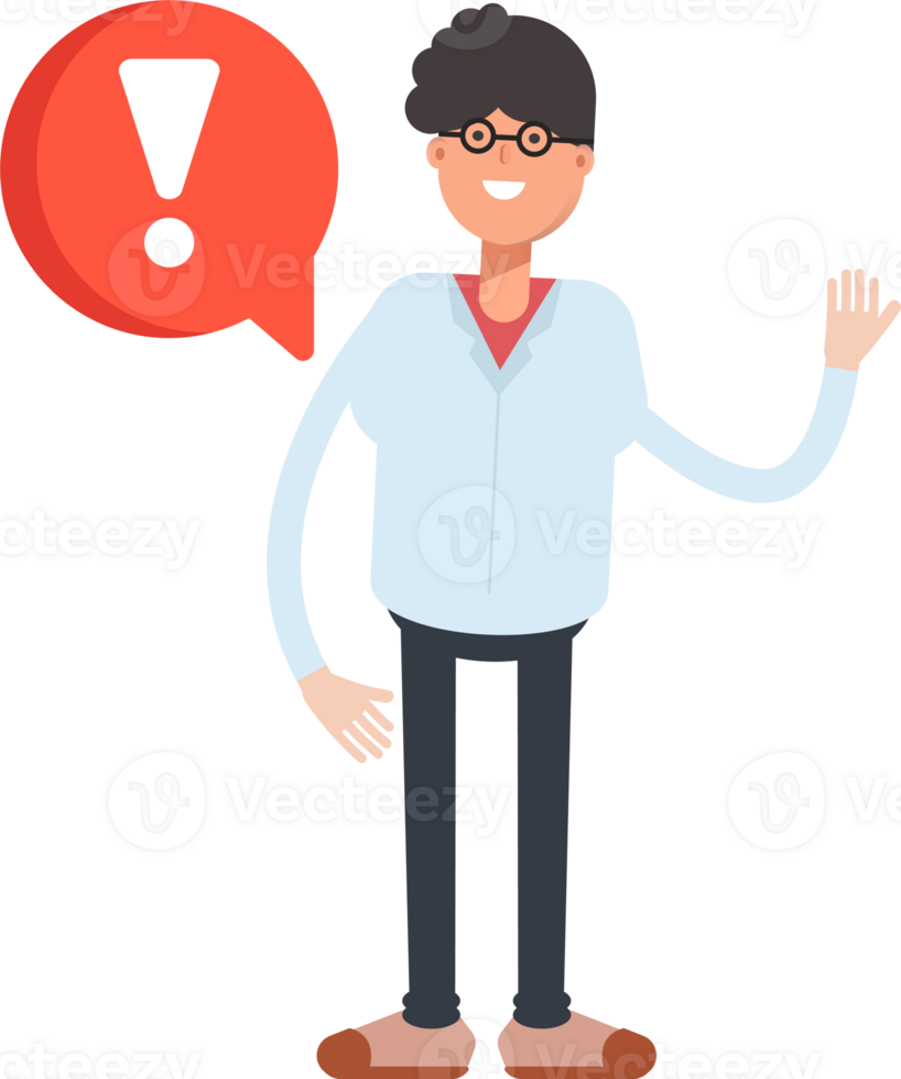 Nerd Boy Character and Error Sign png