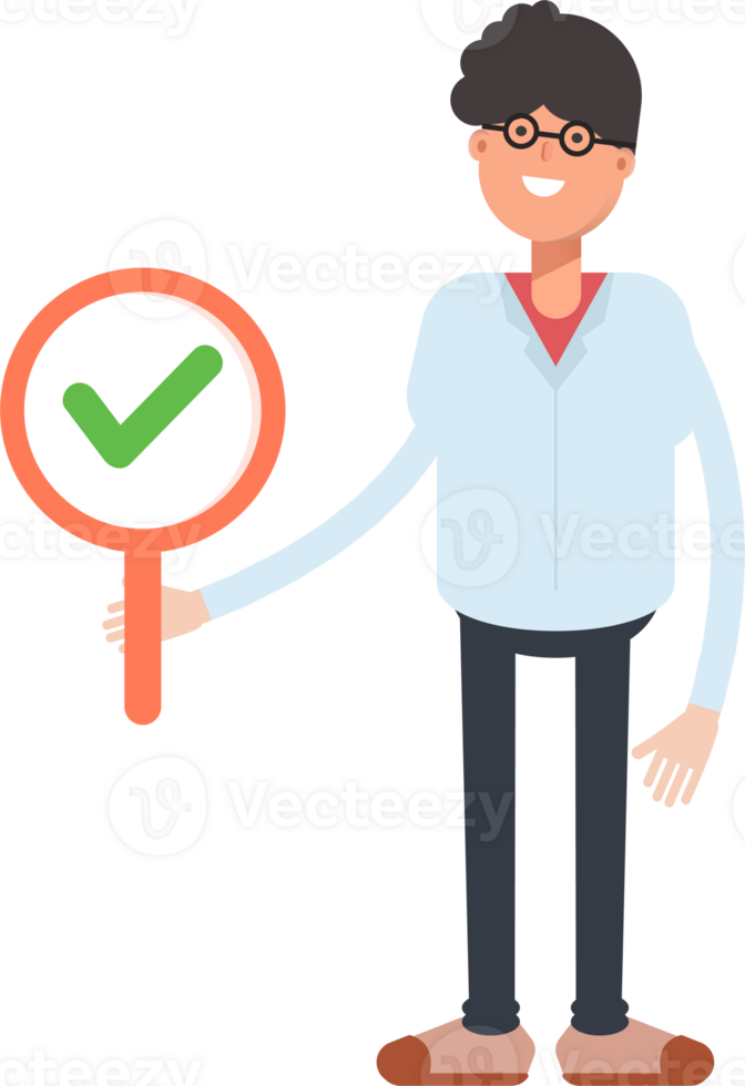 Nerd Boy Character Showing Check Mark png