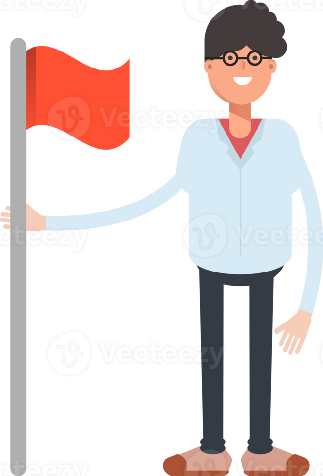 Nerd Boy Character Holding Flag png