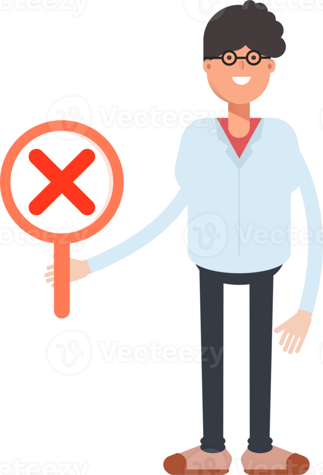Nerd Boy Character Showing Wrong Mark png